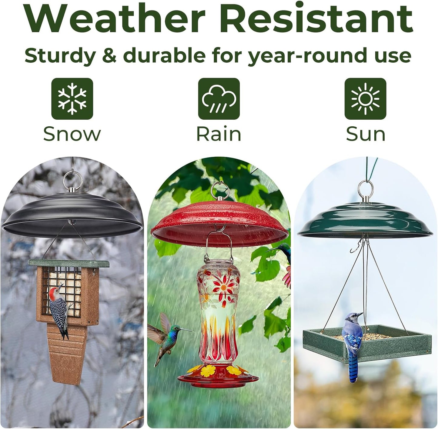 Kingsyard 11.5" Metal Weather Protective Dome, Hanging Squirrel Baffle for Outdoor Bird Feeders, Heavy-Duty Rain Guard Cover, Chew-Proof & Rustproof, Green