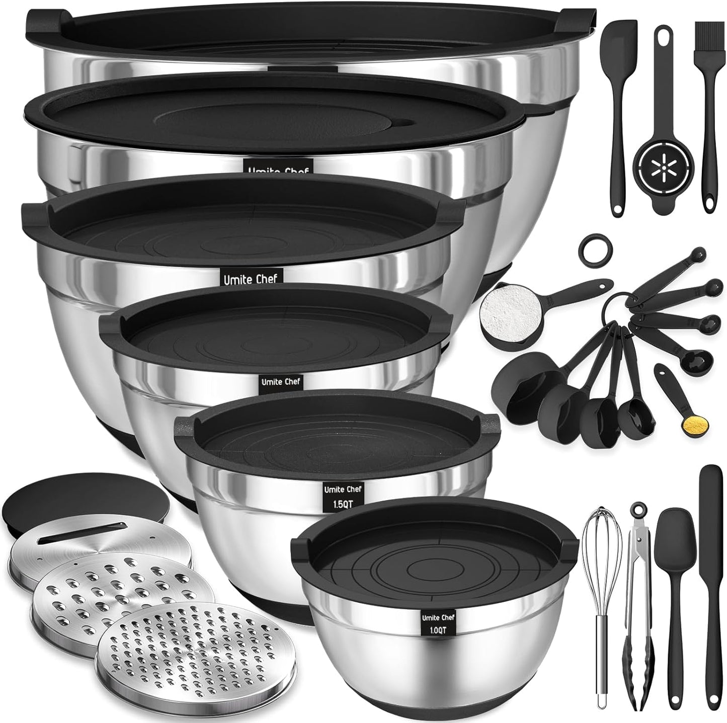 Umite Chef Mixing Bowls with Airtight Lids, 26Pcs Stainless Steel Bowl