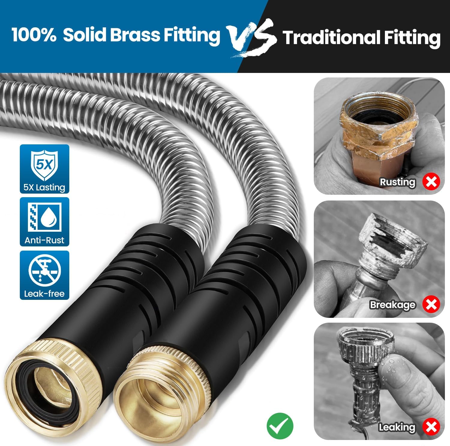 Garden Hose 100FT, Water Hose with 10 Function Nozzle, Garden Hose Met