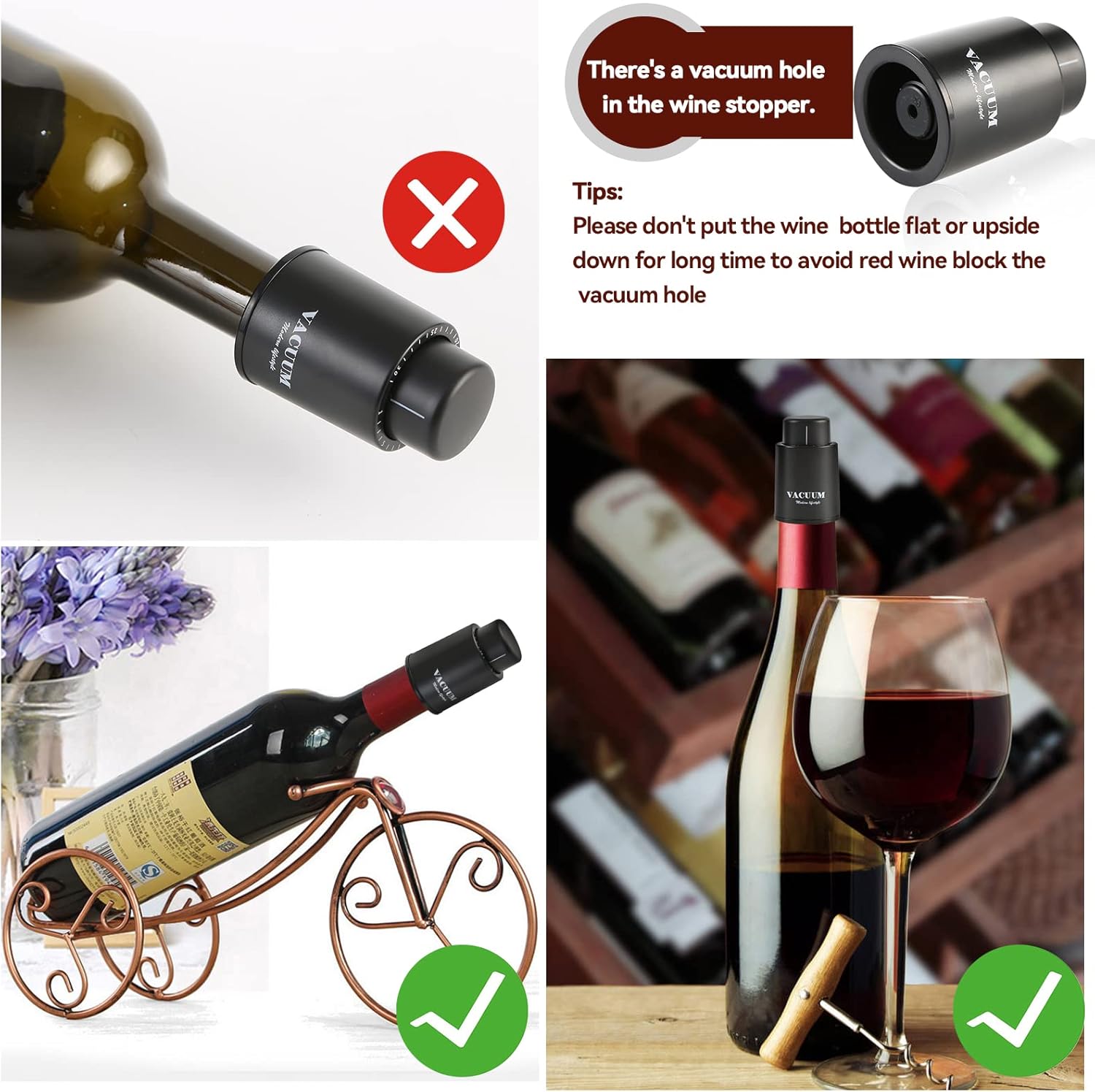 [2 PACK] Wine Bottle Stoppers,Real Vacuum Stoppers,Reusable Wine Prese