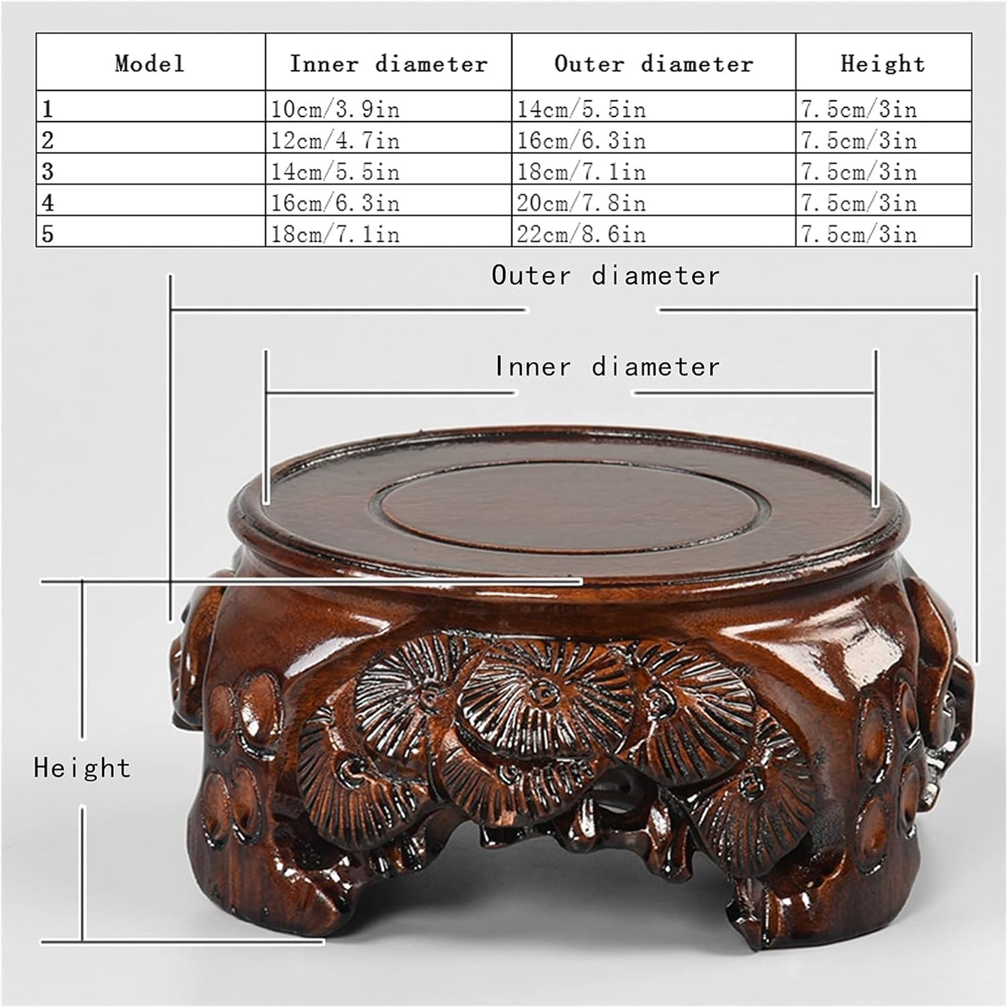 Bonsai Base Wooden Vase Base Round Pedestal Display Stand for Flower Pot Odd Stone Ornaments Wooden Base 3 Inches High Display Stands (Size : X-Large)