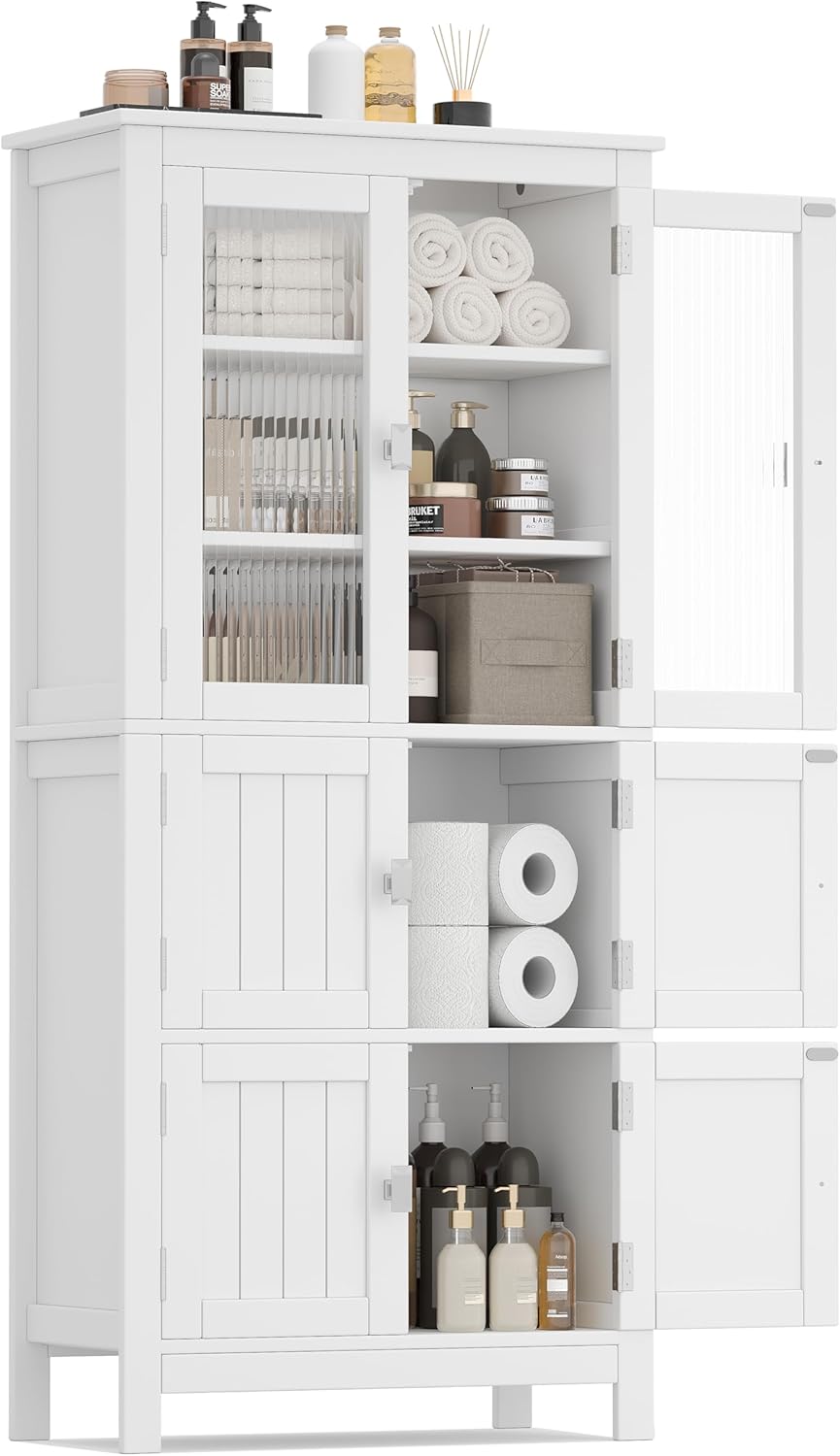 53.1" H Tall Bathroom Storage Cabinet, Bathroom Floor Cabinet with 6 D