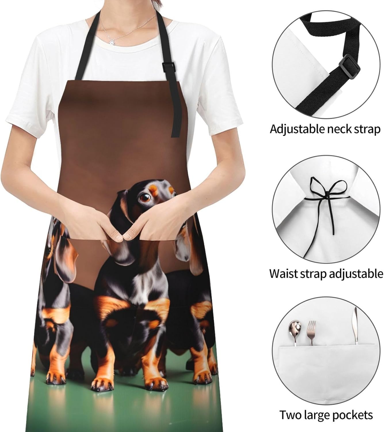 Dachshund Weiner dog Print Laundry apron 28x33 In Waterproof Kitchen Apron with Pockets for Cooking Baking