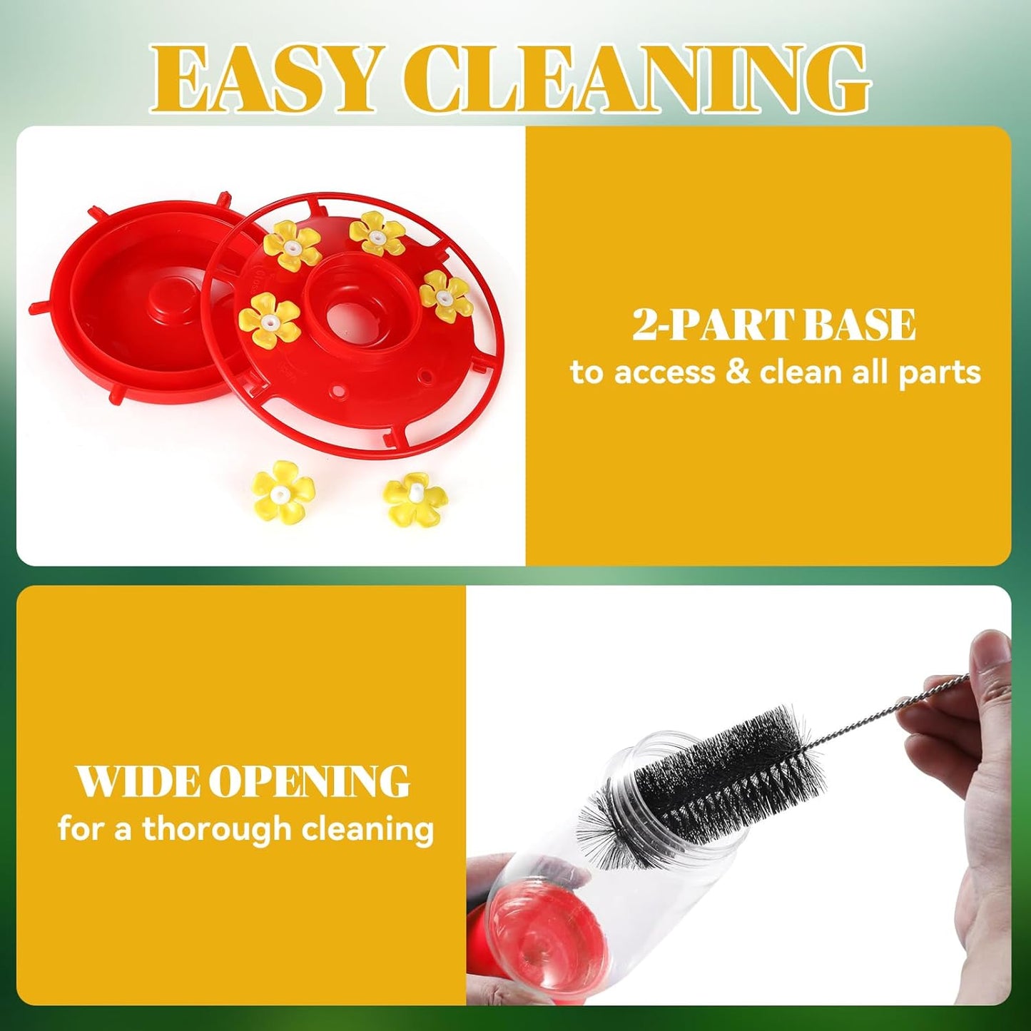 2 Pack Plastic Hummingbird Feeders, 20oz Wide Mouth Easy Clean, Ant Moat, Bee Proof and Leak-Proof, 6 Ports Easy Fill, Perfect for Outdoors, Trees, Decks