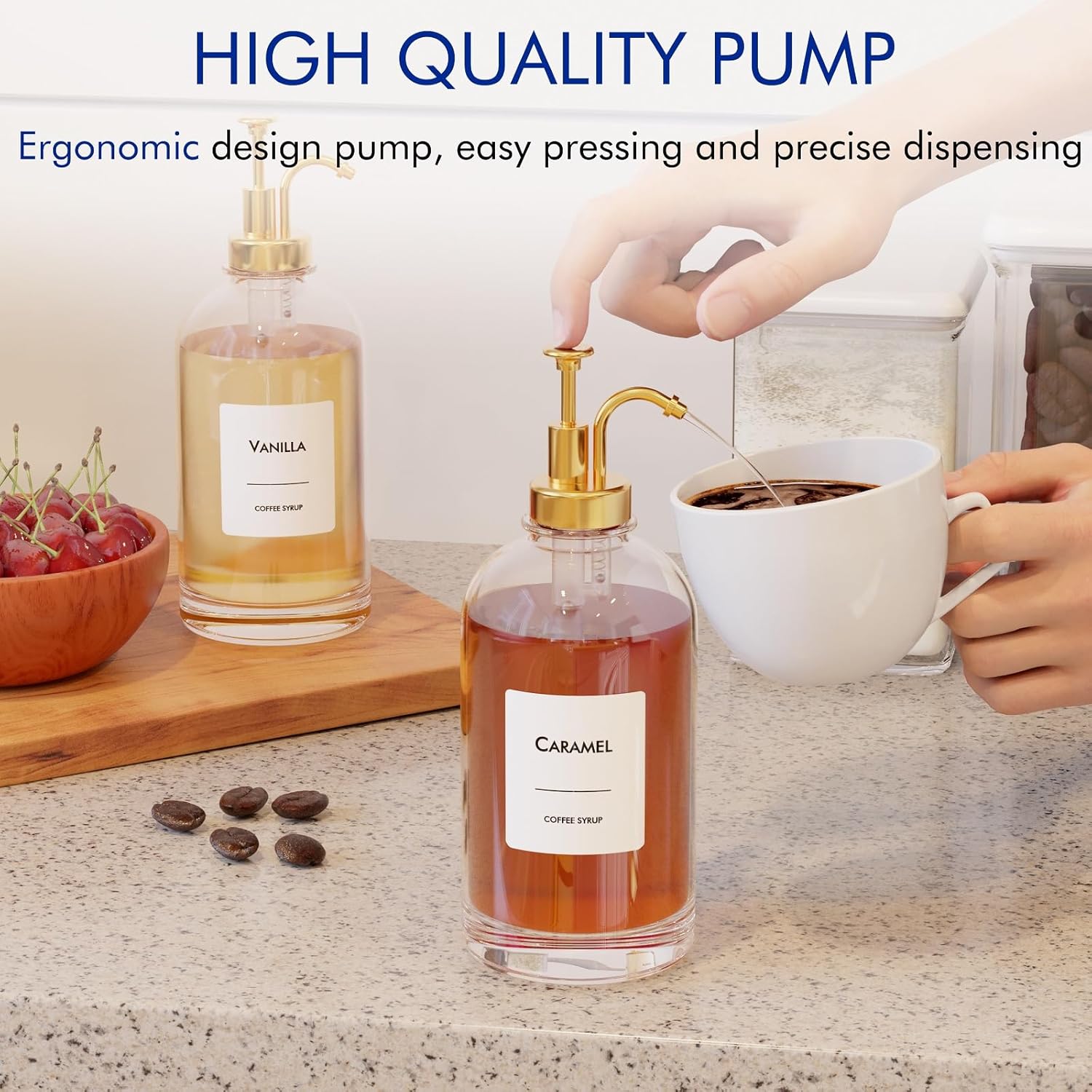 16.9 oz (500 ml) Coffee Syrup Dispenser Set- 4 Glass Bottles with Gold