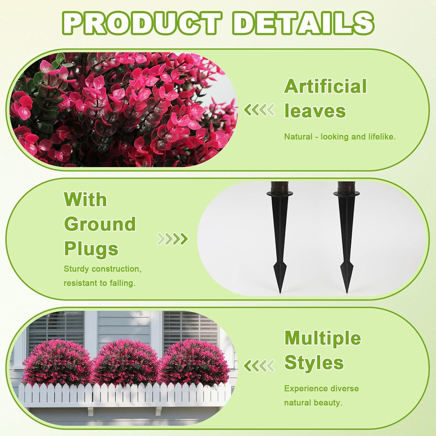 Artificial Rose Boxwood Topiary Ball Bush for Outdoor with Ground Spik