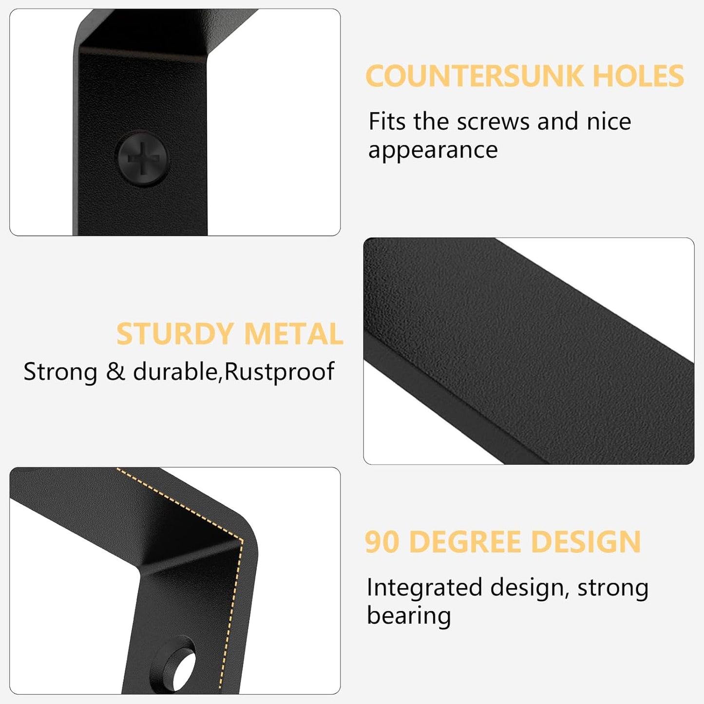 LSK 6PCS L Bracket, 5"×2"(125×50mm) Shelf Support Corner Bracket for Wooden Board, Max Load : 42lb, Black