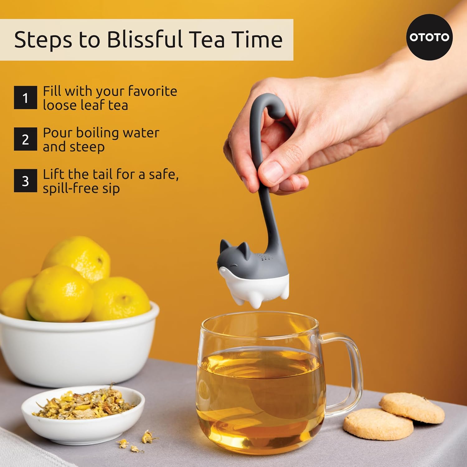OTOTO Louie Cat Tea Infuser - Cats Loose Leaf Steeper & Diffuser, Tea 