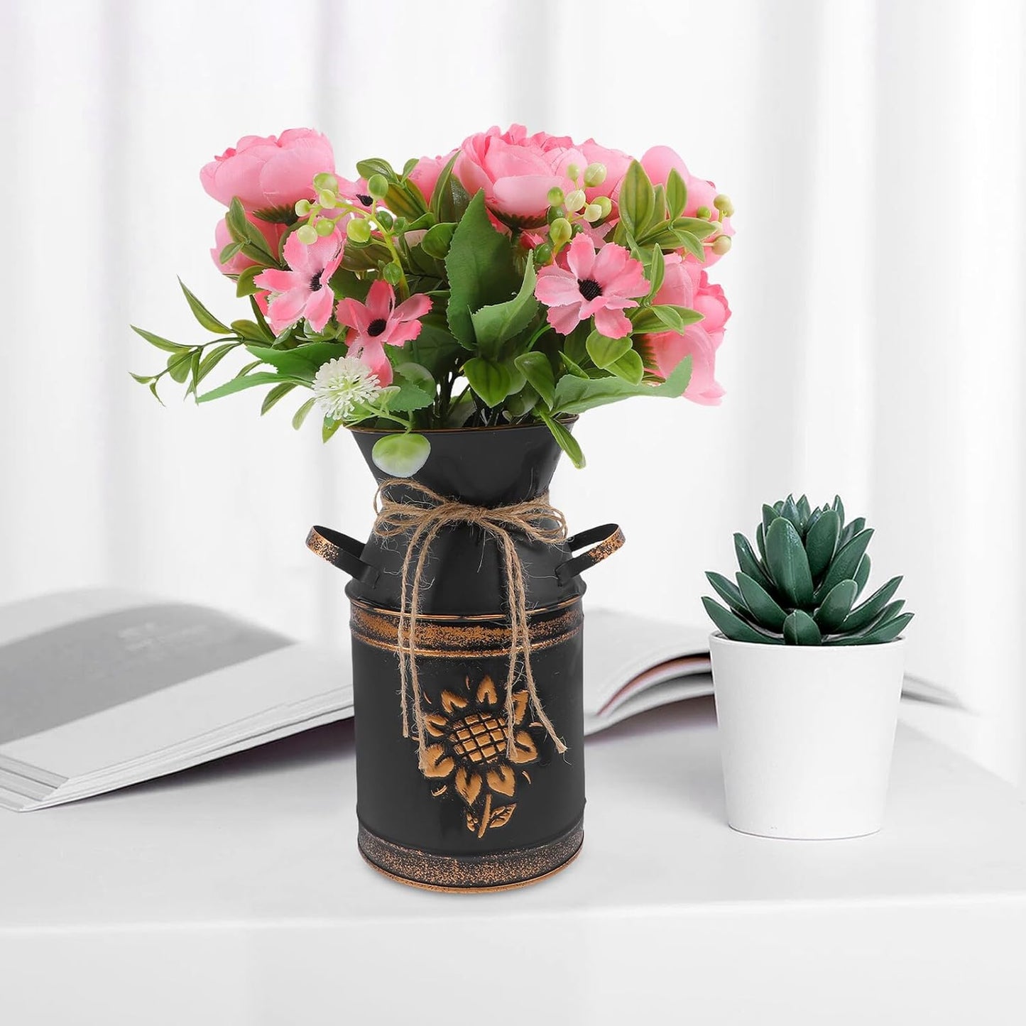 Milisten Vintage Metal Flower Bucket Vase Floral Art Planter for Balco