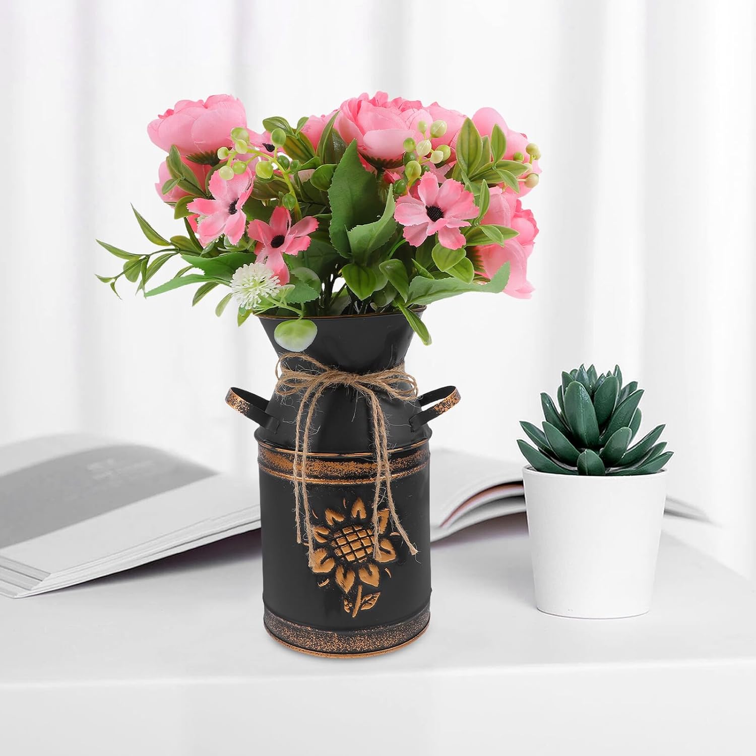 Milisten Vintage Metal Flower Bucket Vase Floral Art Planter for Balco