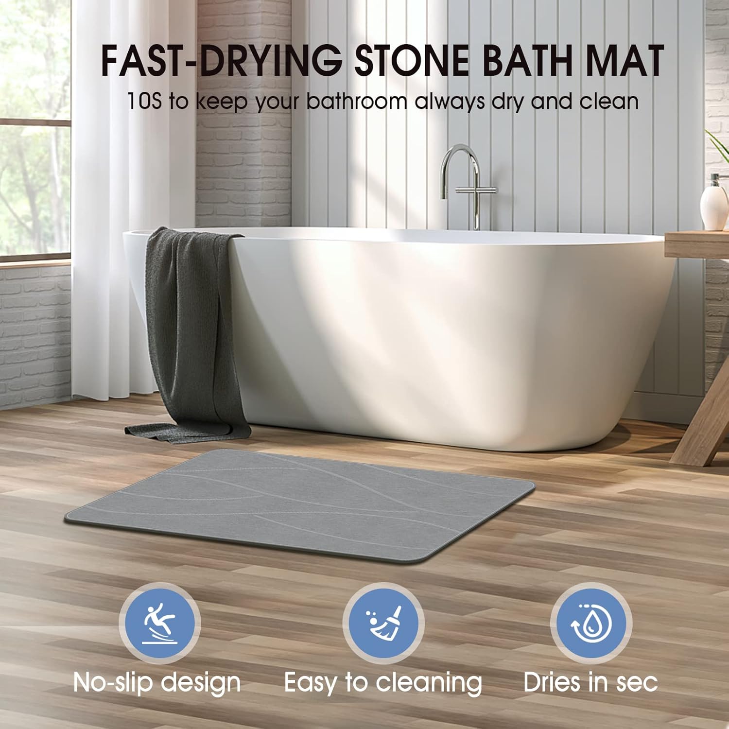 Stone Bath Mat Diatomaceous Earth Shower Mat Non-Slip Super Absorbent 