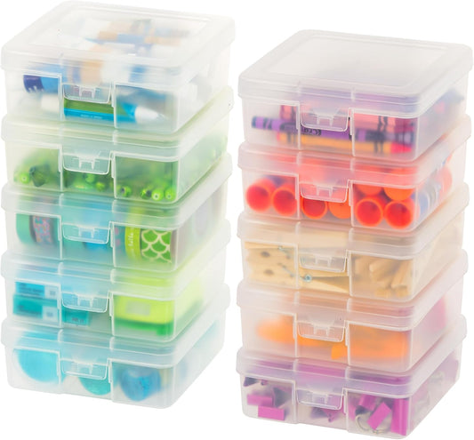 IRIS USA Pencil Case Boxes, 10-Pack, |Made in USA|, Plastic Bead Organizing Containers with Snap Lid for Arts, Crafts, Ephemera, Stickers, & Dance Cheer, Clear - Small