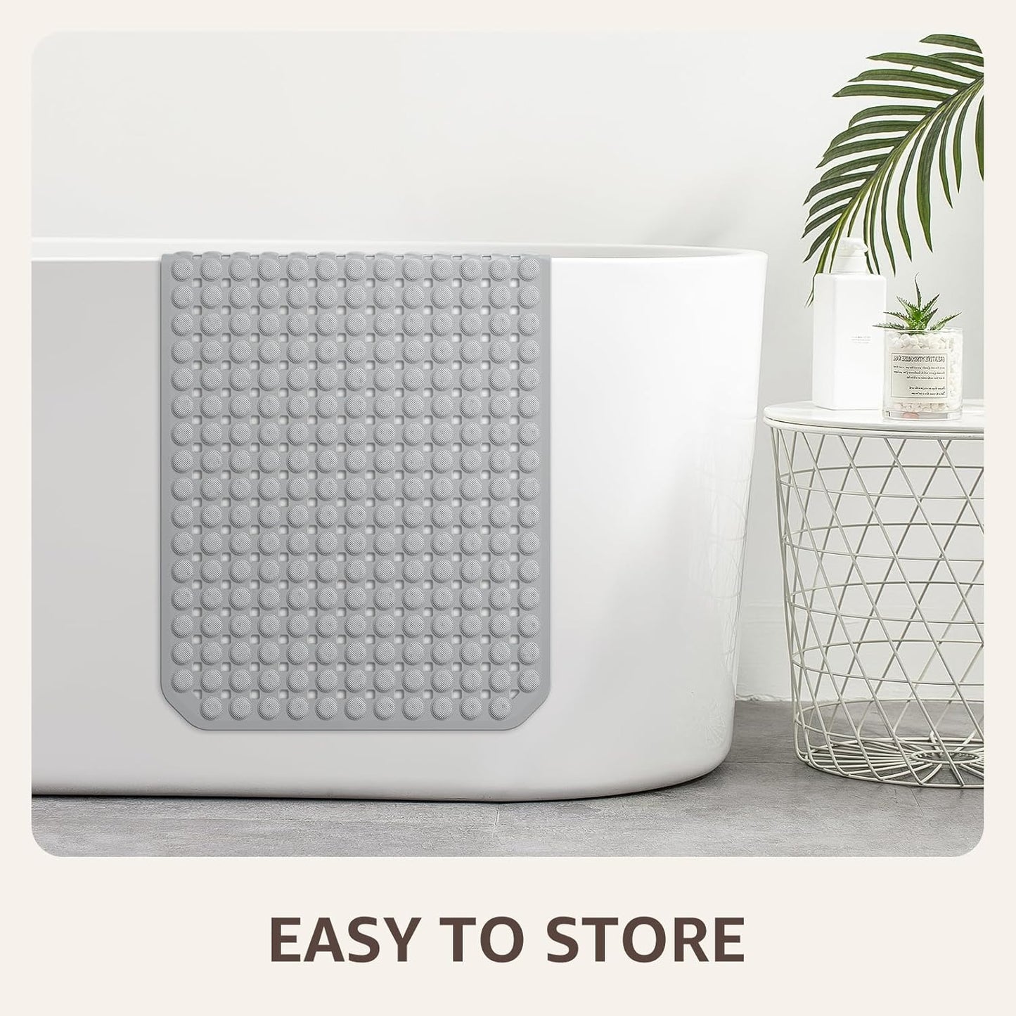 OTHWAY Bath Tub Shower Mat Non Slip, Bathtub Floor Liner Mats for Inside Shower Bathroom, Suction Cups and Drain Holes for Feet Scrubbing, Machine Washable, Soft on Feet, 35x16 Inch, Grey