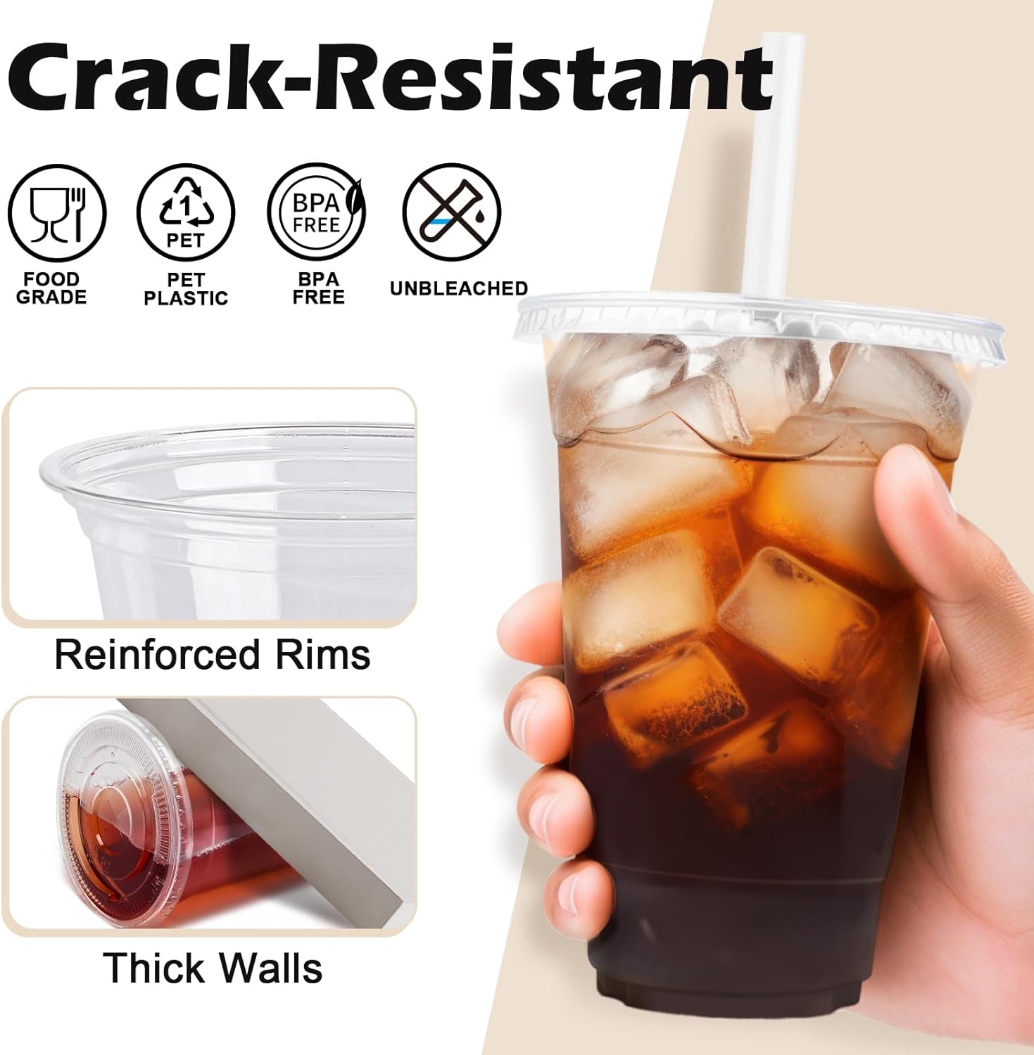 Lamosi 100 Pack 16 oz Clear Plastic Cups with Lids and Straws, Disposa
