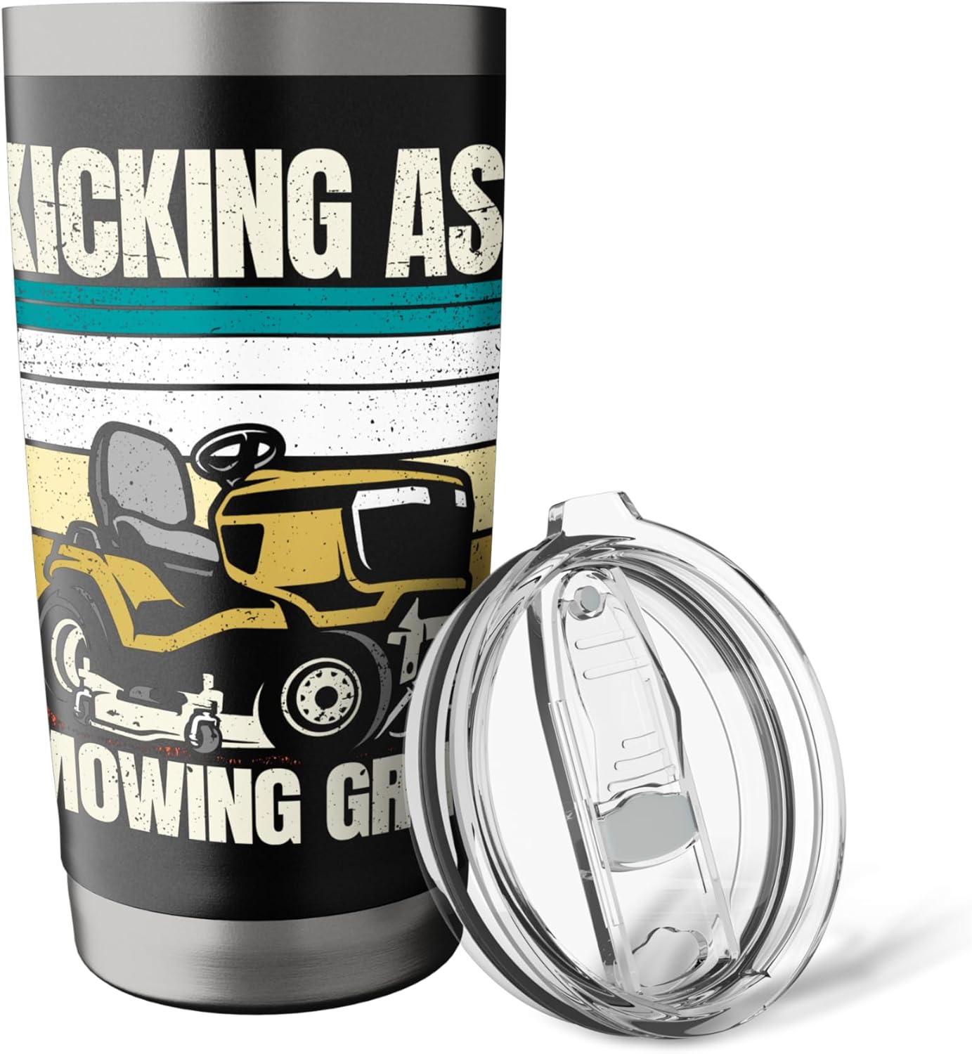 Kicking Ass Mowing Grass Funny Lawn Mower Men Mowing Stainless Steel Insulated Tumbler