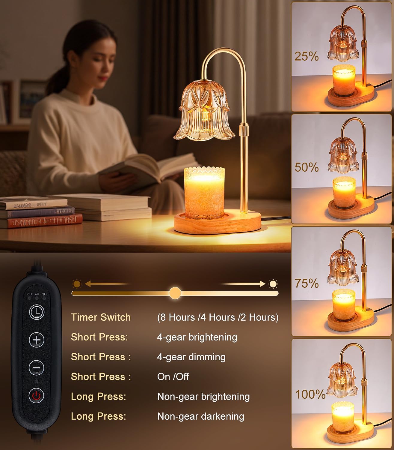 Candle Warmer Lamp Adjustable Timer - Electric Flower Glass Candles Wa