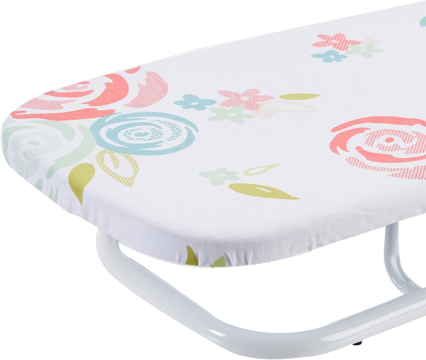 Amazon Basics Foldable Space Saving Ironing Board Tabletop with Non-Slip Feet, 77x29 cm, White, Floral
