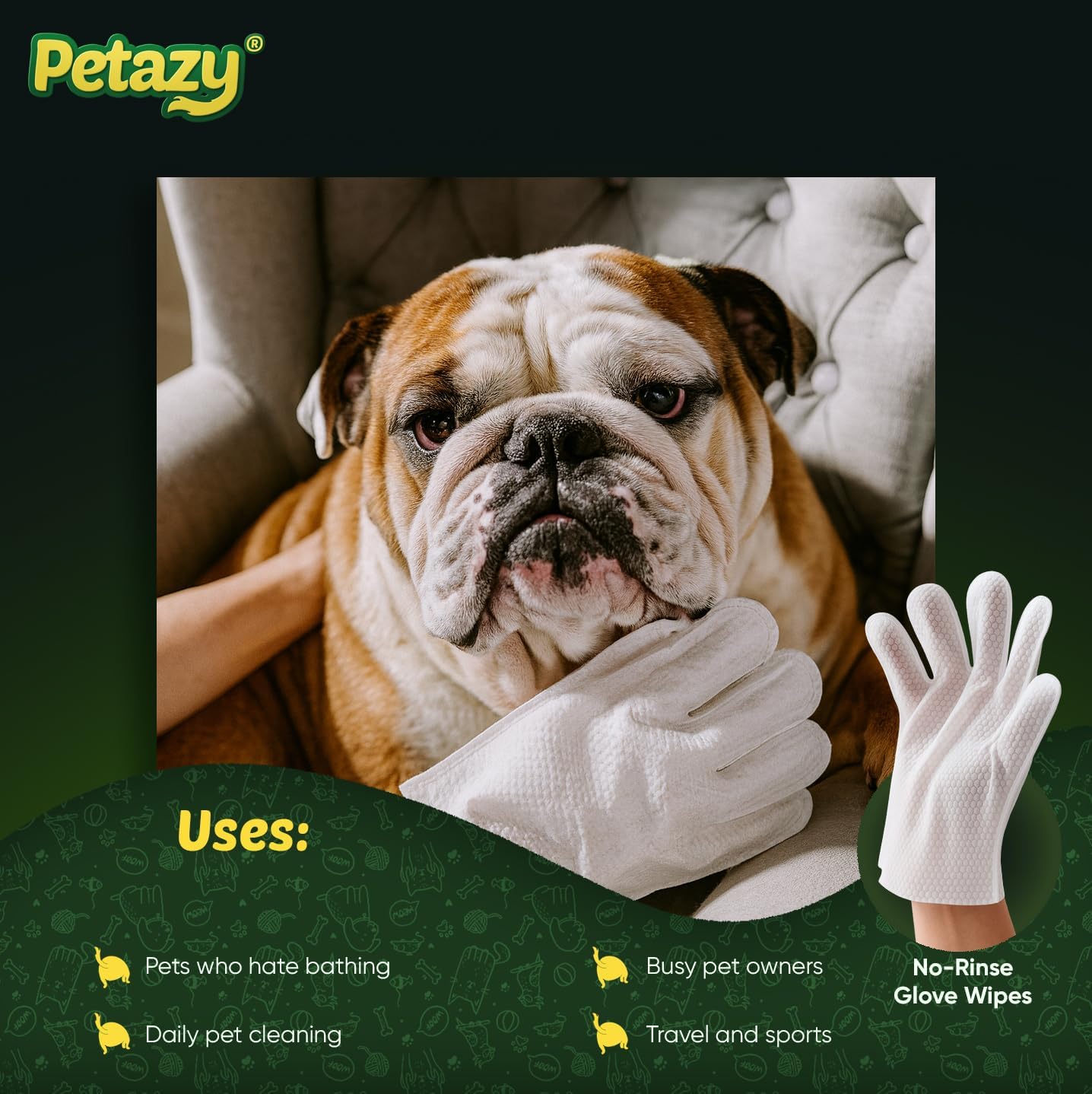 Pet Glove Wipes for Dogs & Cats – Hypoallergenic Thick Cleaning Gloves