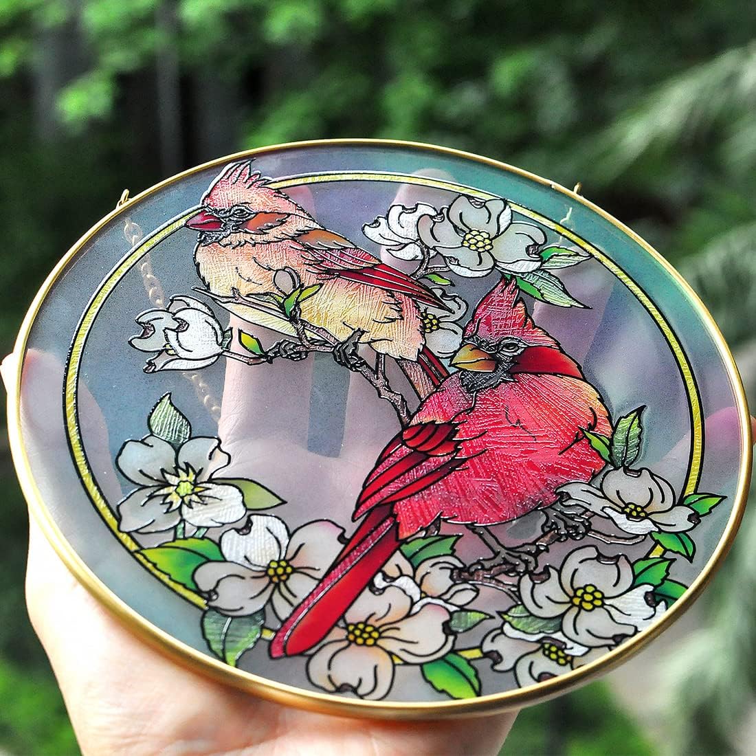 Cardinal Suncatchers for Windows,6.3” Stained Glass Window Hangings,Hand-Painted Glass Panel Perfect for Home Décor and Gifts