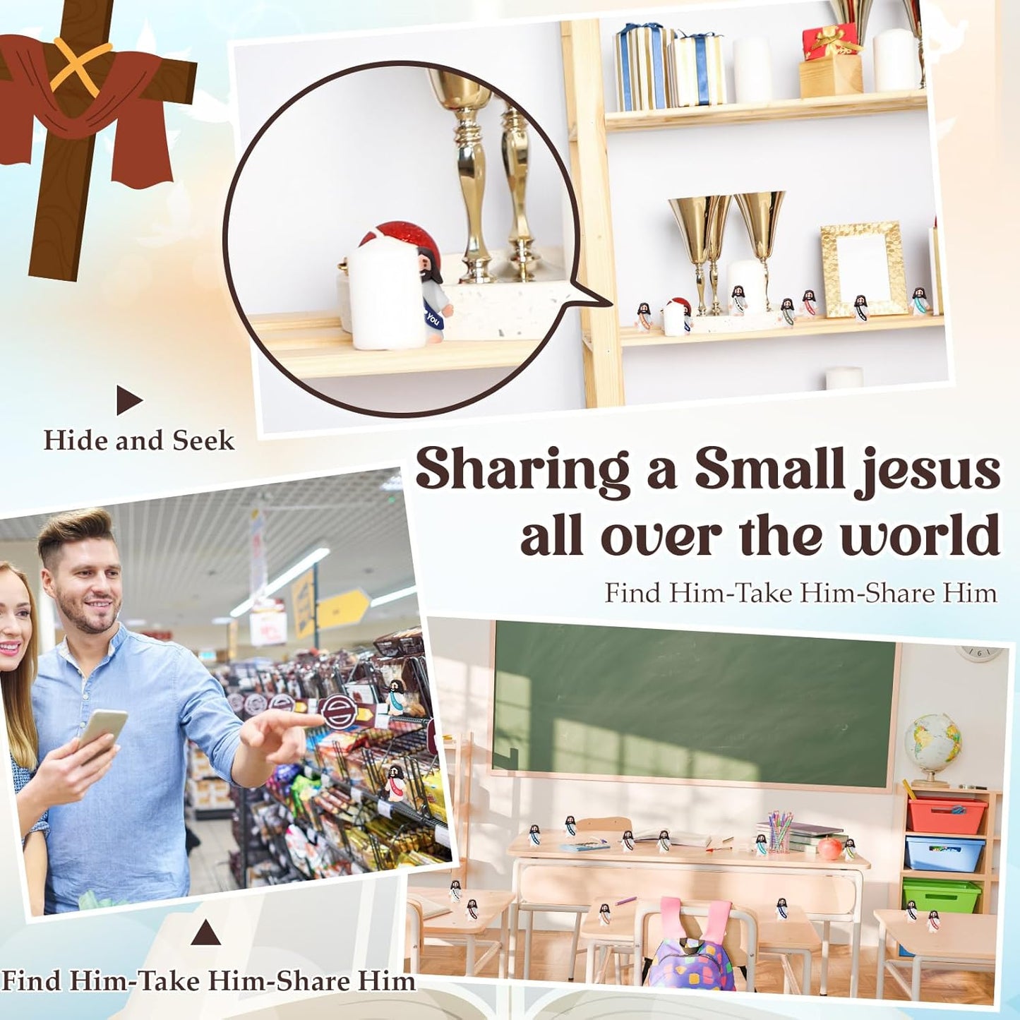 Bememo 25 Pcs Little Jesus Figures, Mini Jesus Loves You Figures, Original Design Multicolor Tiny Easter Figurines to Hide and Seek Religious Gifts for Easter Egg Stuffers(Christian Colors)