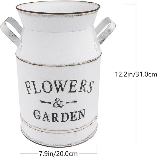 Milisten Vintage Metal Flower Bucket Vase Large Retro Letter Pattern D