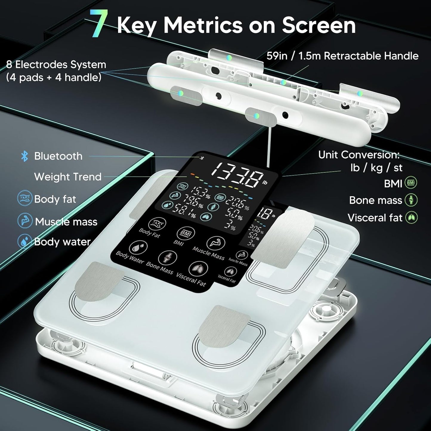 arboleaf Scale for Body Weight, Smart Scale with BMI, Body Fat, Muscle Mass, Upgrade 50+ Metrics Full Body Composition Analyzer, 8-Electrode High Precision Digital Bathroom Scale, Bluetooth Sync