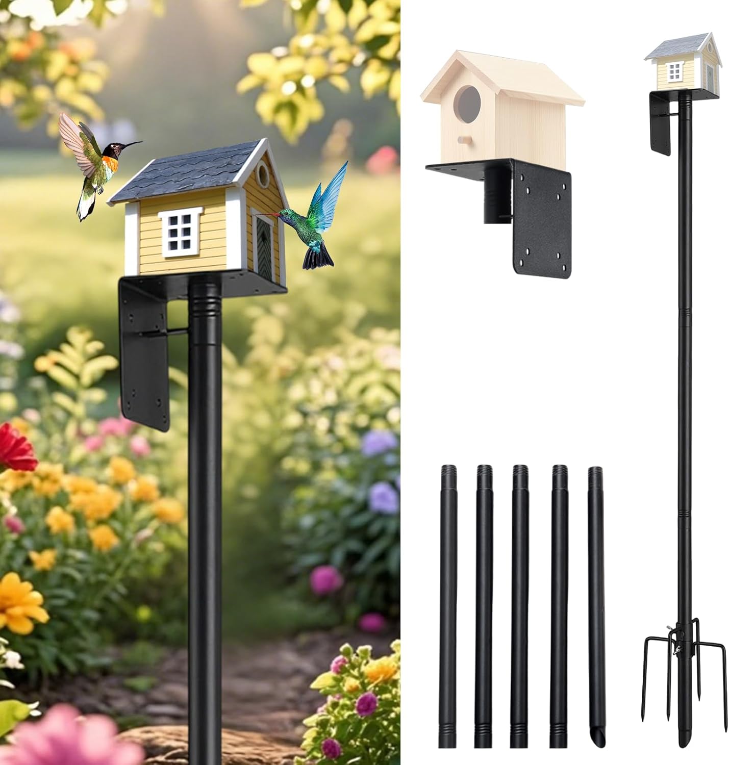 Bird House Pole for Outdoors, 75 Inch Heavy Duty Birdhouse Pole for Ou