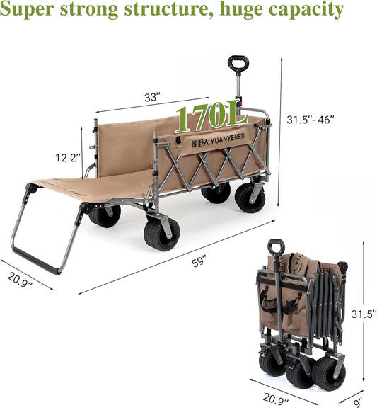 Large Capacity Collapsible Wagon with Opened Tailgate, 500lbs Pulled a