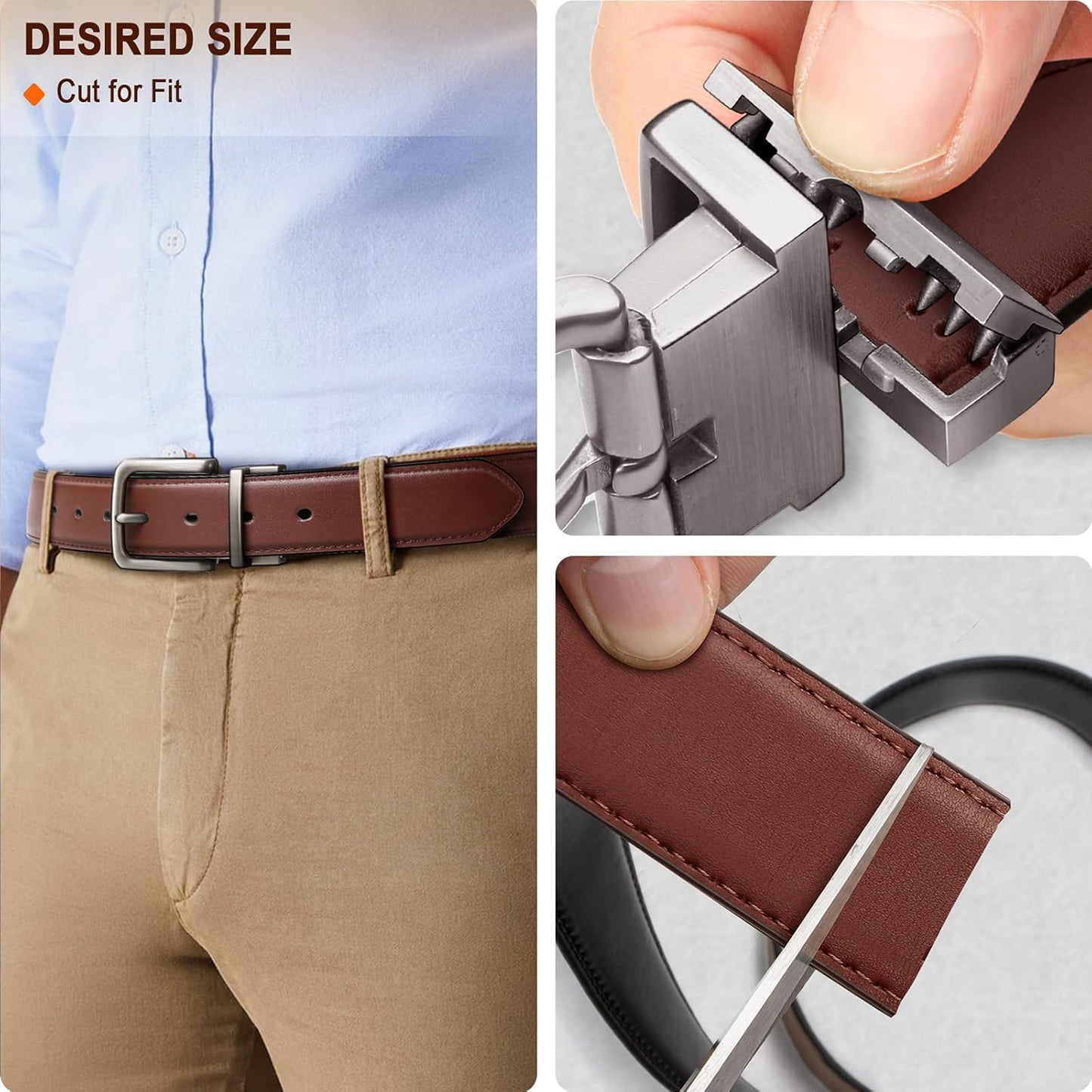 BULLIANT Men's Belt,Reversible Belt Adjustable For Gift Men 1.25”-Cut 