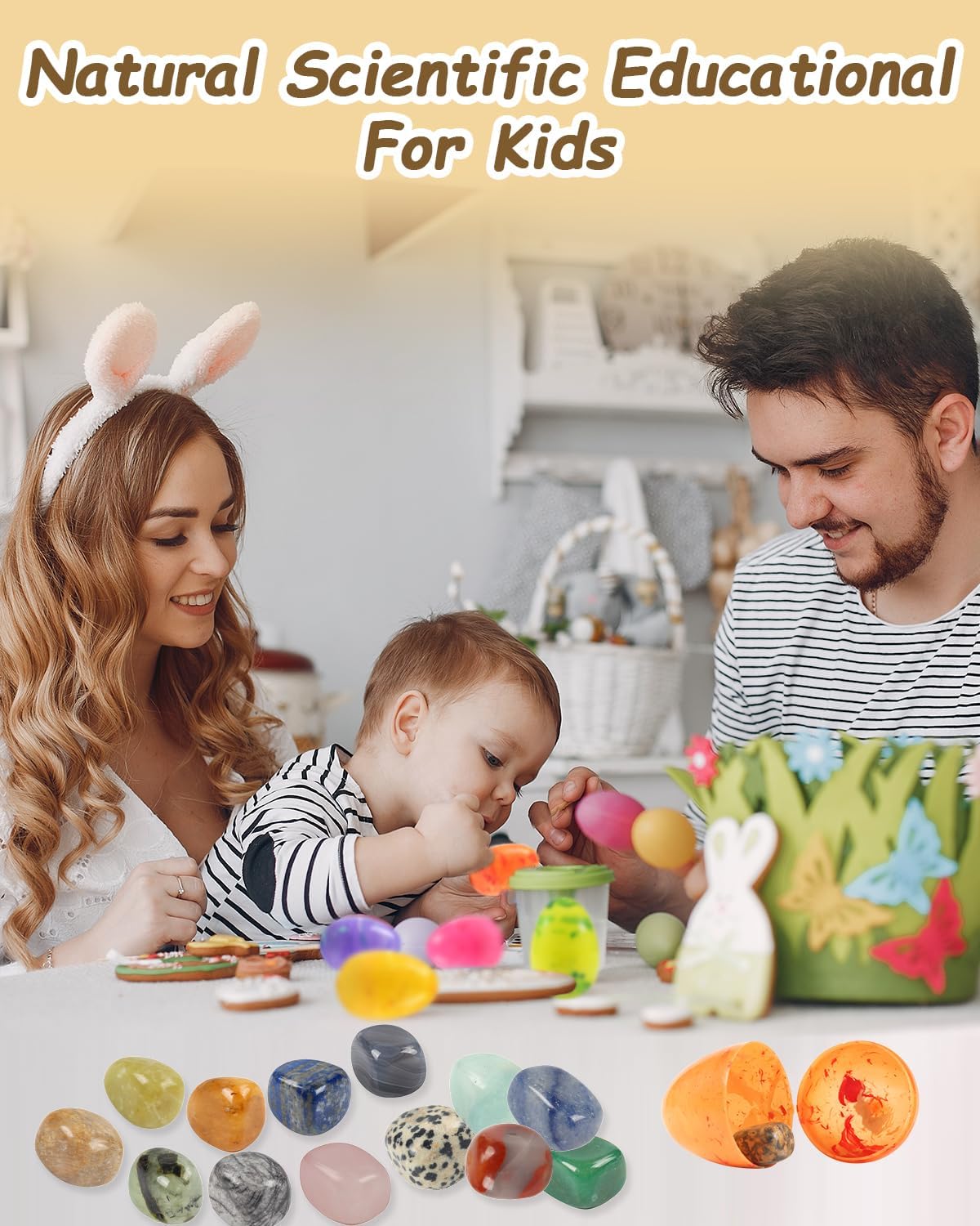 24 Pack Gem Filled Prefilled Easter Eggs, Gemstones Party Favors for Kids Prize Box Birthday Party Supplies, Easter Basket Stuffers, Easter Classroom Exchange Gift for Boys and Girls