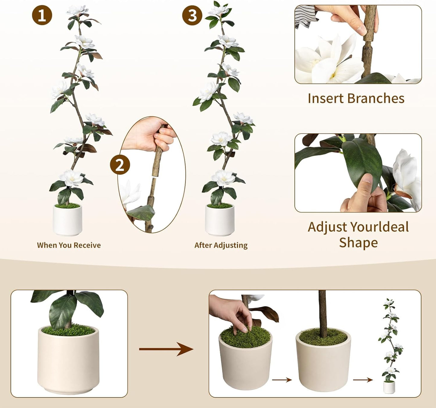 Rubber Tree 4.6 FT Artificial Tree in Planter Pot, Faux Plants Indoor Faux Floor Plant Artificial Plants with 7 Pcs Calla Lily Flowers for Home Office Living Room Decor Indoor
