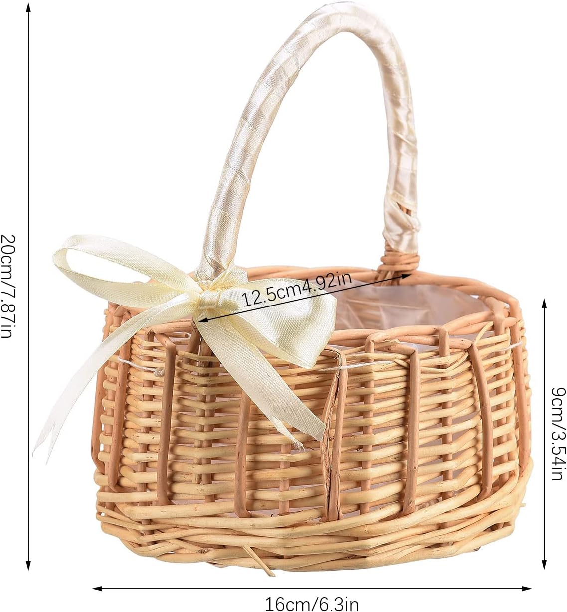 2 PCS Rattan Flower Basket.Flower Girl Carry Basket with Lace Bow Lined Handmade Wicker Carry Basket for Vintage Wedding Garden Decor