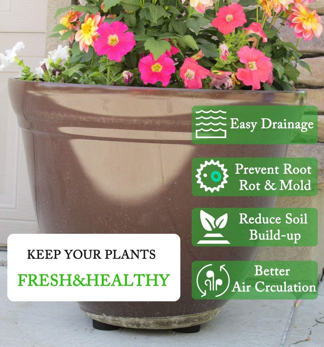 24 Pack Invisible Pot Feet with Enhanced Non-Slip Surface Grip Plant P