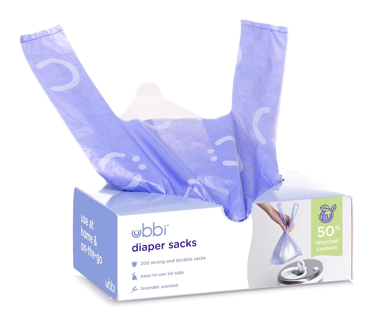 Ubbi Disposable Diaper Sacks, Lavender Scented, Easy-To-Tie Tabs, Diap