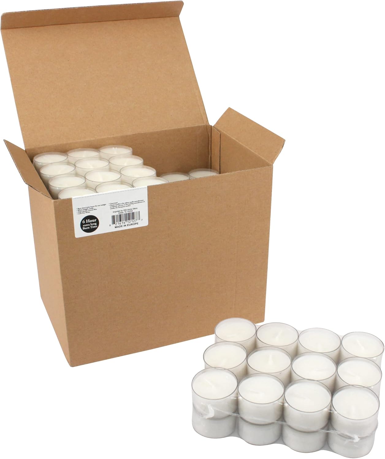 Stonebriar 96 Count White Unscented Smokeless Long Burning Clear Cup Tea Light Candles with 6 to 7 Hour Burn Time