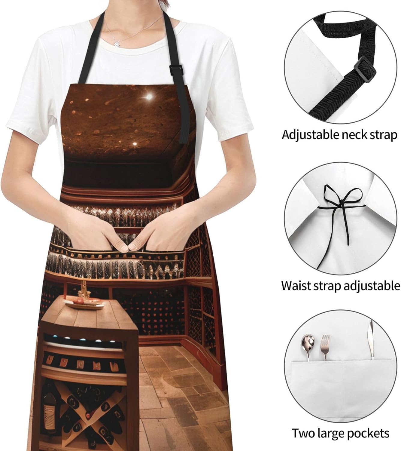 YANYU Red Wine Cellar Print 28x33 In Kitchen Apron Stylish Chef Apron with Pockets for Cooking Baking Painting