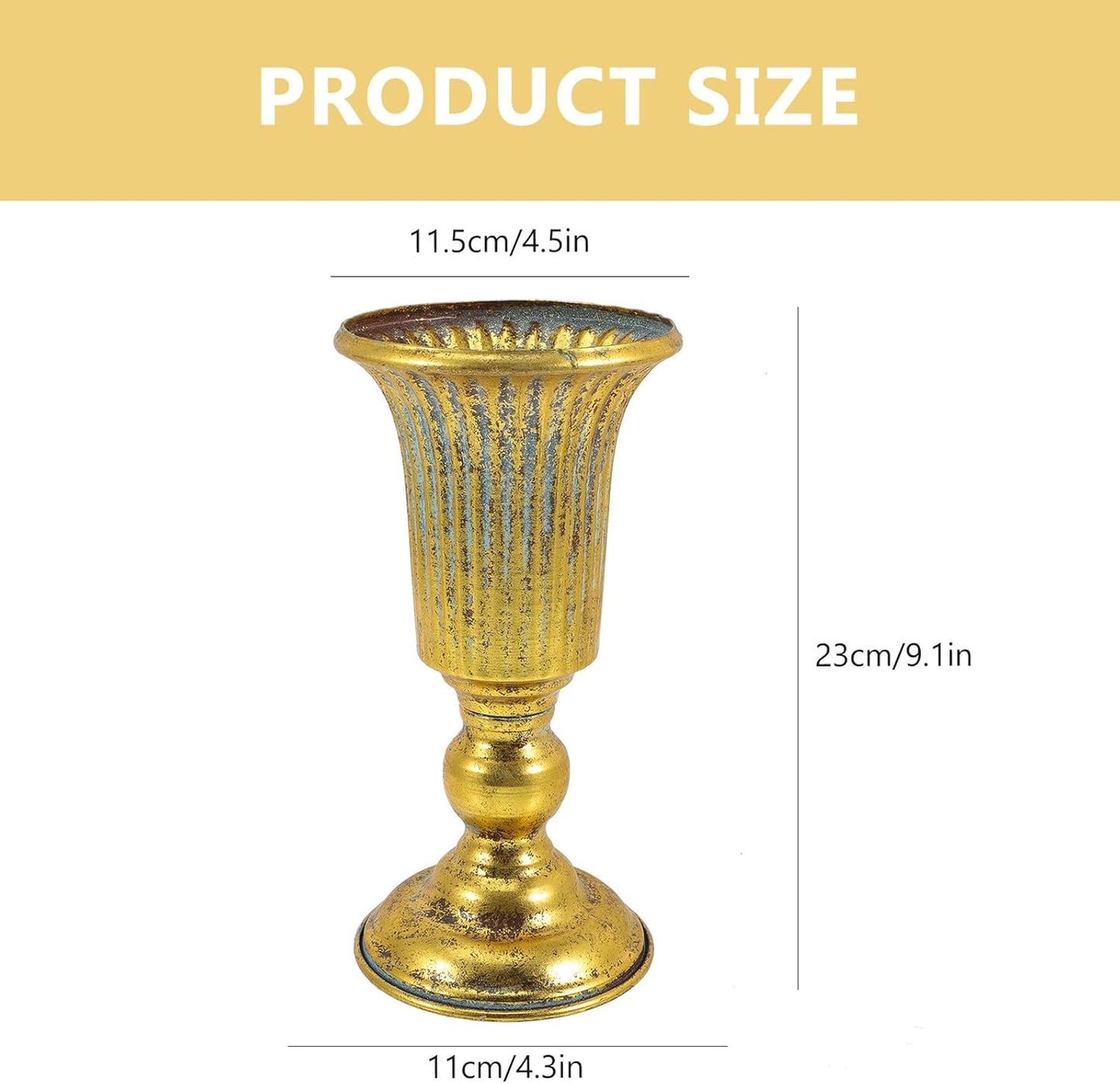Milisten Vintage Metal Vase Decorative Flower Planter Retro Gold Iron 