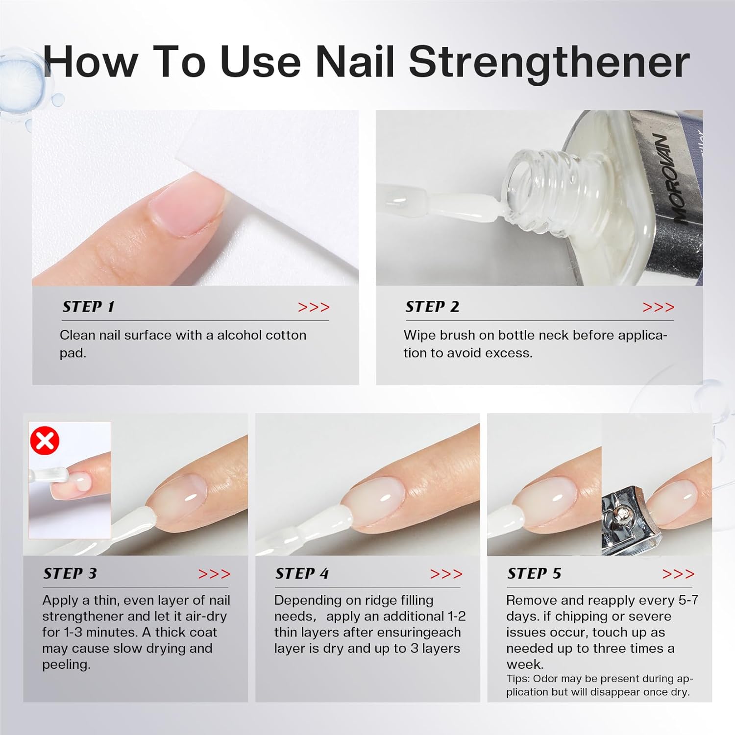 Morovan Nail Strengthener and Growth: Natural Keratin Repair Milky Whi