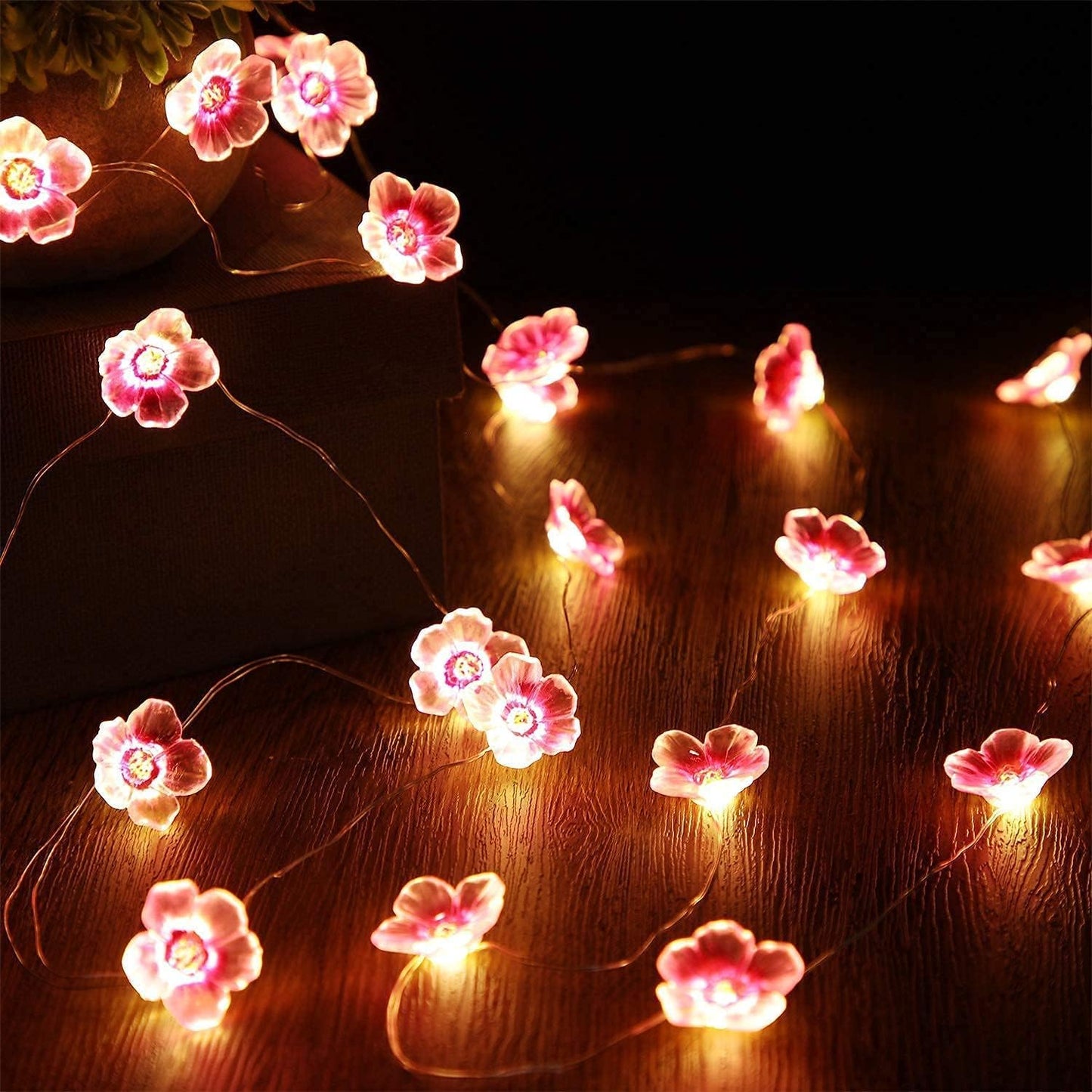 Mudder 2 Pack Cherry Blossom Flower String Lights 13 FT 40 LEDs for Bedroom, Pink Fairy Lights USB and Battery Operated Decorative String Light Indoor Outdoor