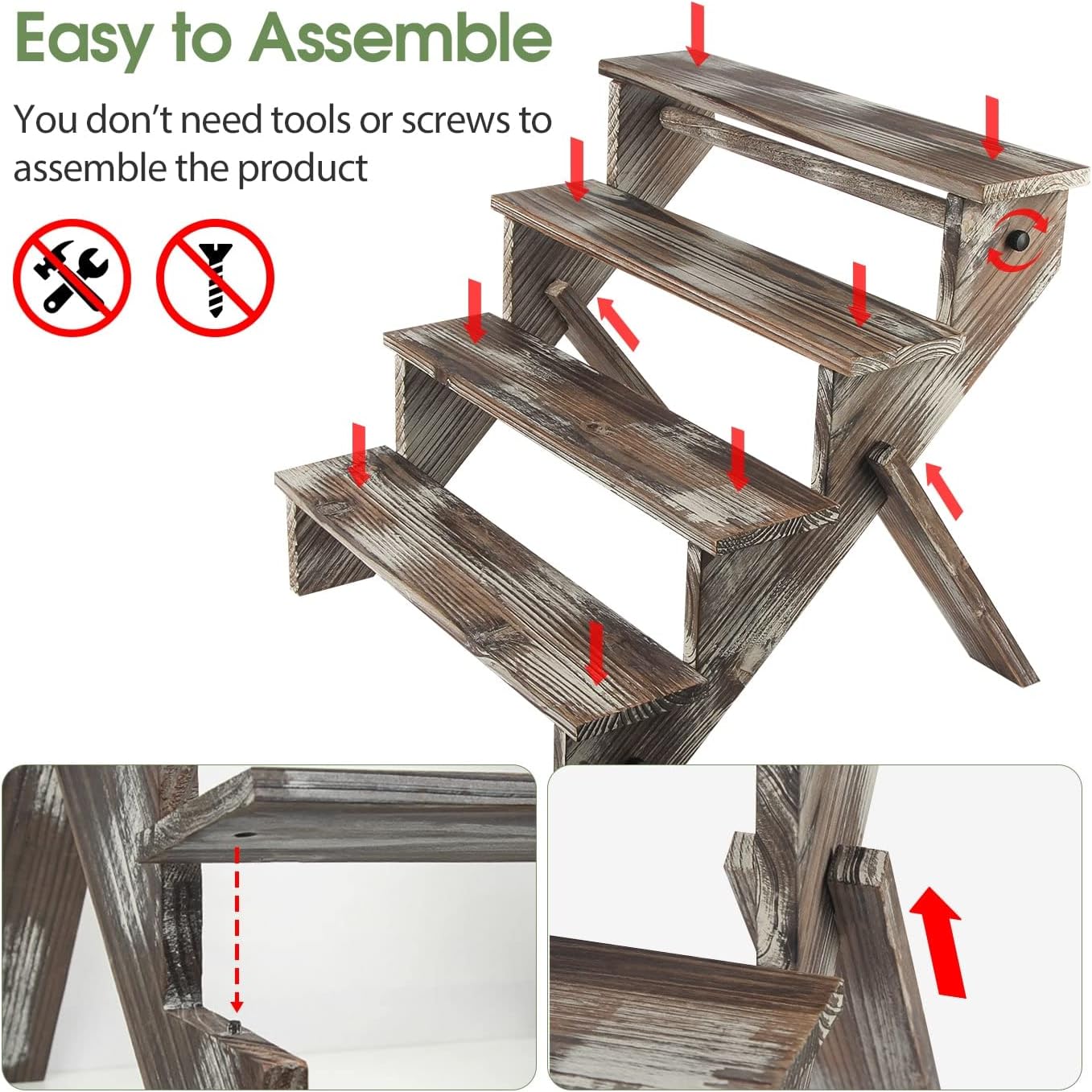 J JACKCUBE DESIGN Rustic Wood Display Stand, 4 Tier Cupcake Stand Stair Shelf, Portable Display Riser, Included Bag for Storage, Decorative Dessert Stand - MK578A