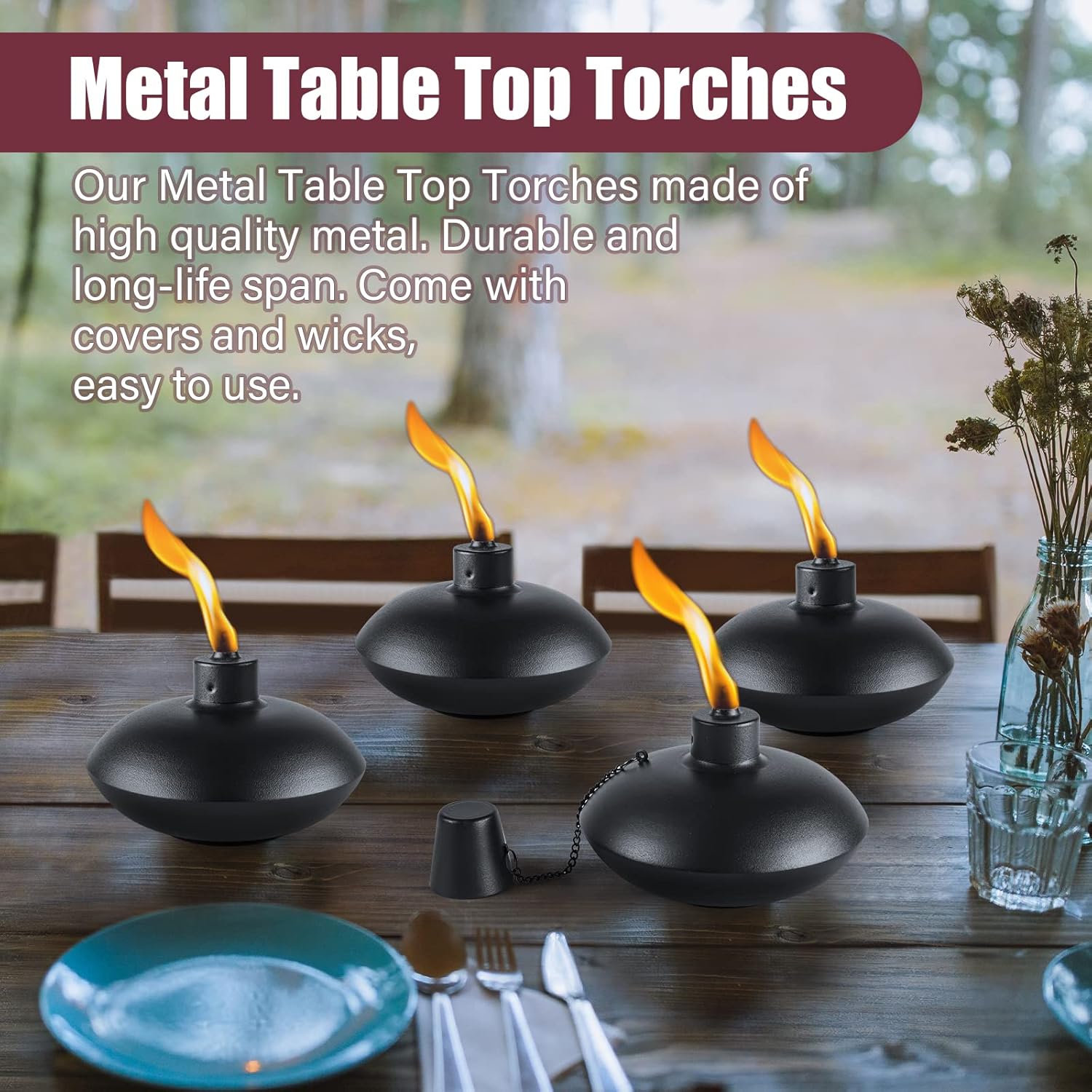 ZSZMFH 4 Pack Metal Table Top Torches,18 oz Citronella Torches for Out