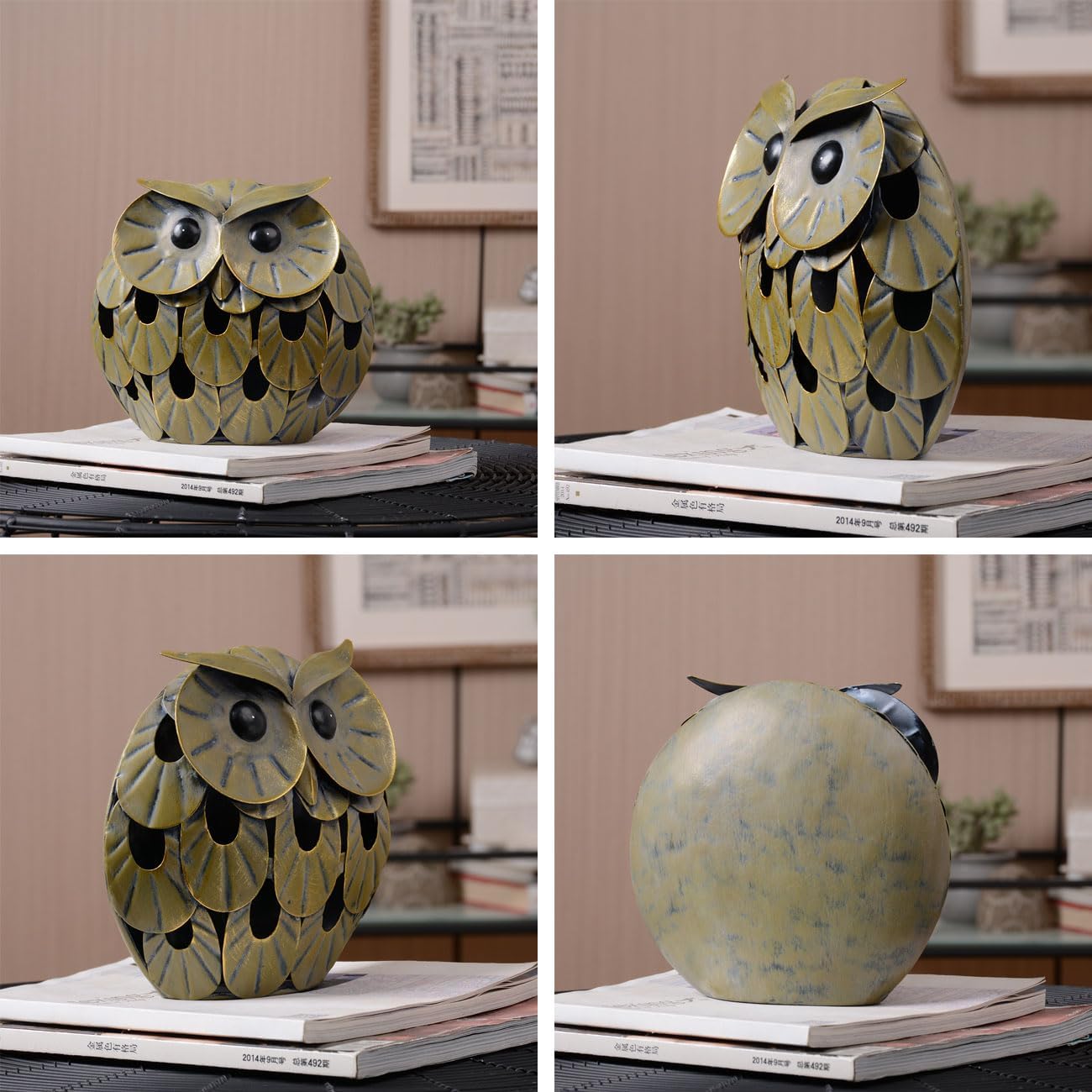 Owl Statue Figurine Animal Gifts Modern Sculpture Decor Metal Arts 9.4inch