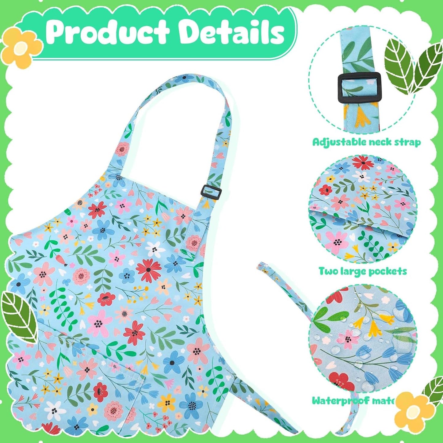 2 Pack Kids Apron, Cute Cooking Aprons, Waterproof Art Apron with Pock
