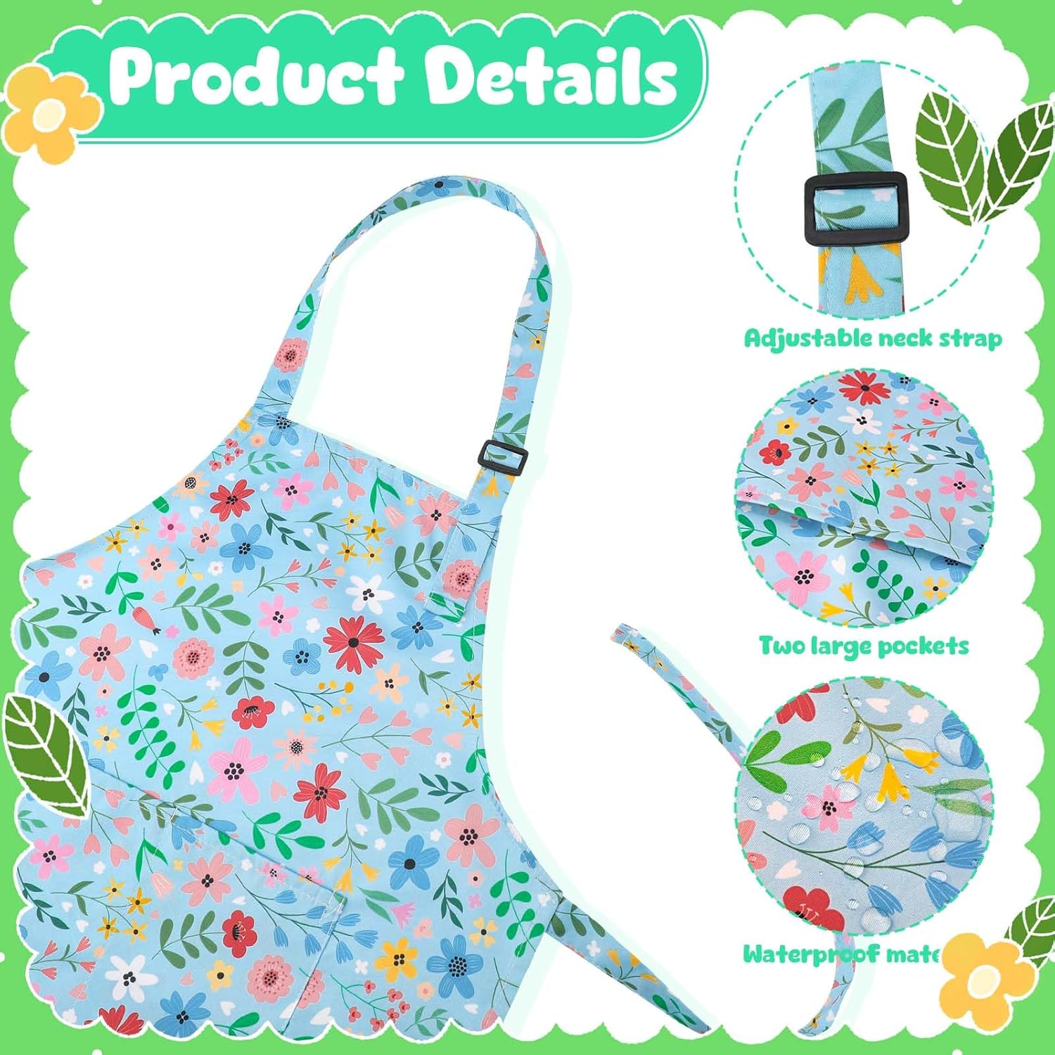 2 Pack Kids Apron, Cute Cooking Aprons, Waterproof Art Apron with Pock