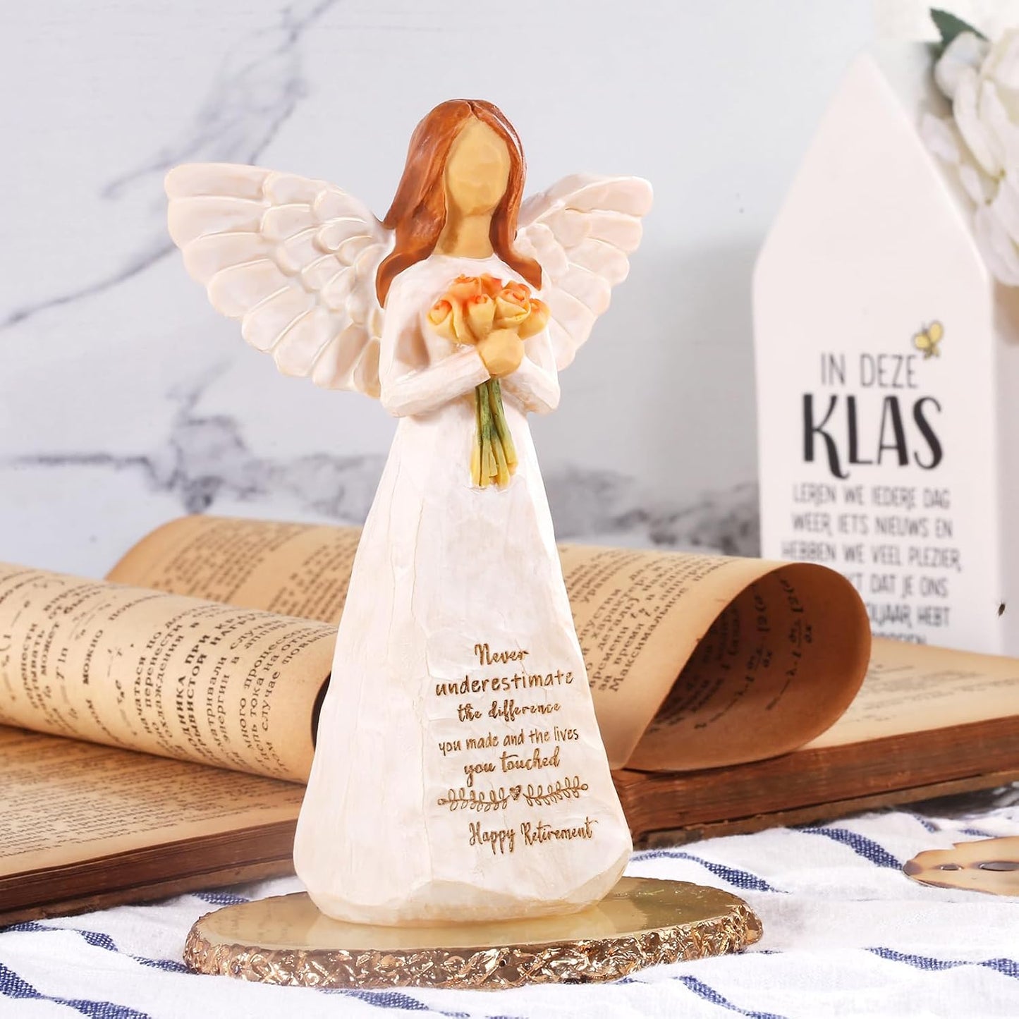 Retirement Gift for Woman, Happy Retirement Gift for Woman, 5.5” Angel Figurine for Retirement Party Decorations, Retired Gifts for Coworkers Friends