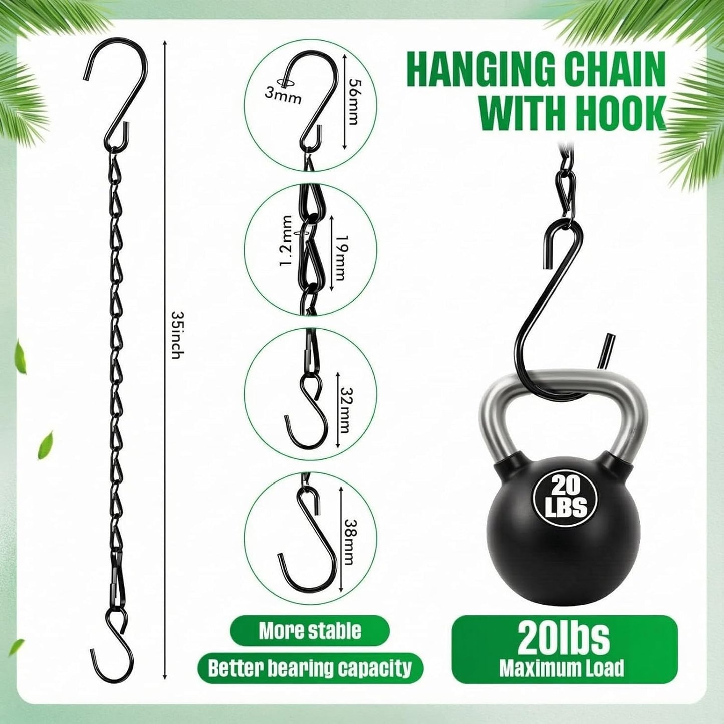 Outus 4 Pack 35 Inch Black Hanging Chain for Bird Feeders, Planters, Lanterns, Wind Chimes, Decorative Ornaments and Birdbaths Basket Extender Chain Outdoor Indoor
