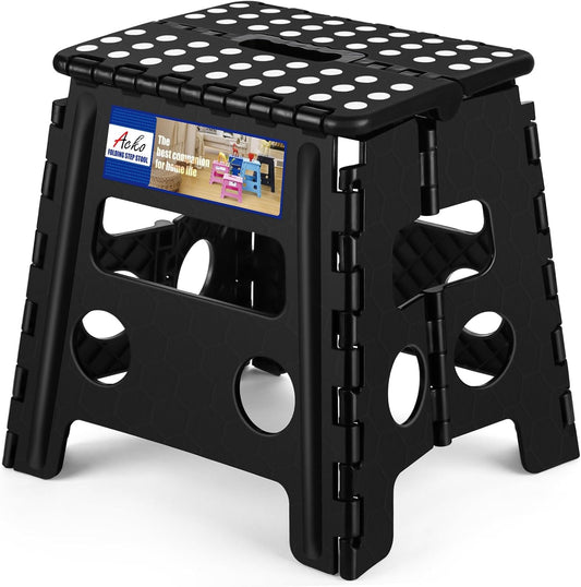 ACKO Folding Step Stool 13 Inch, Sturdy Collapsible Step Stool Foldable Up to 300 lbs for Adults, Non Slip Lightweight Foot Stools with Handle, Ideal for Kitchen, Bathroom, Bedroom, Garden