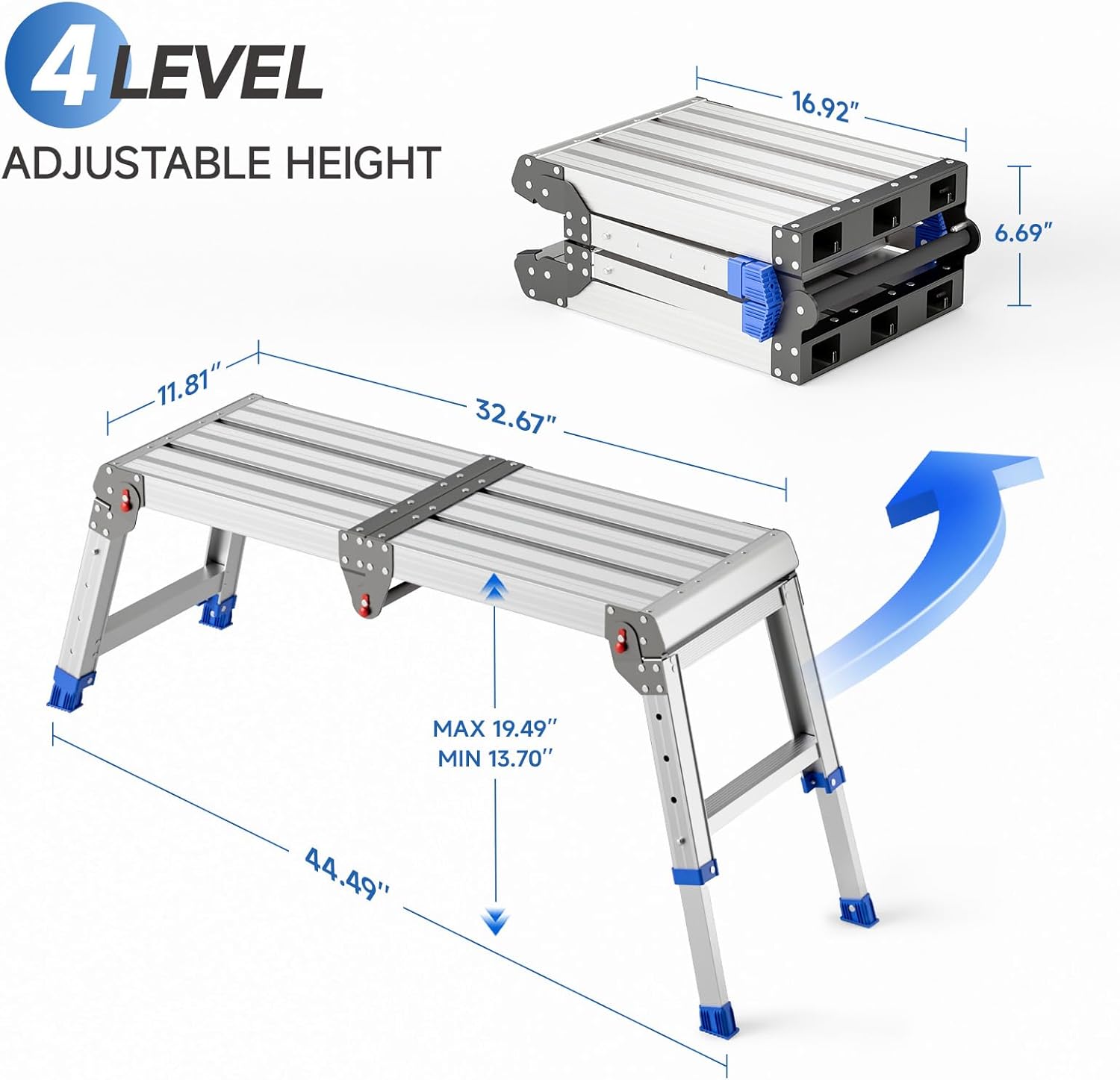 Folding Work Platform for Adults, Aluminum Foldable Step Stool Adjusta