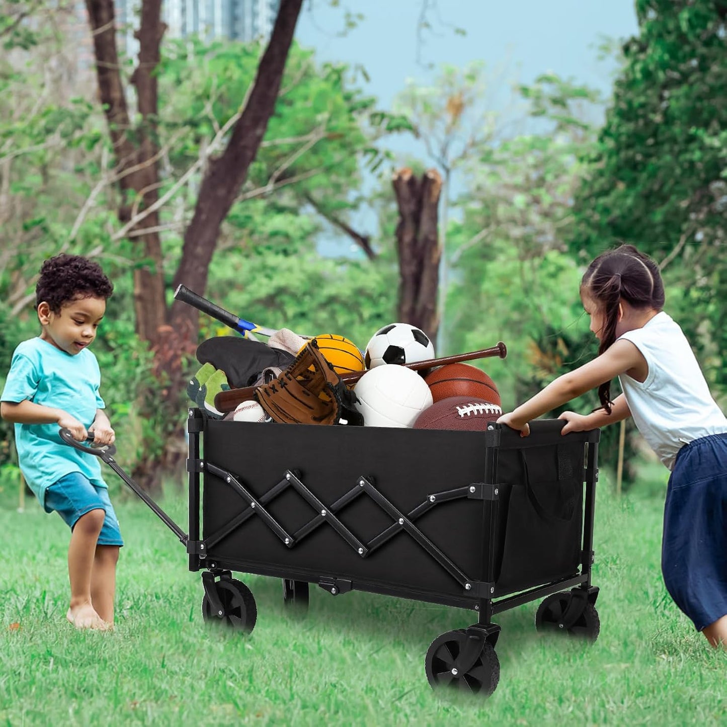 Folding Trolley Rolling Cart with All-Terrain Wheels and Telescoping Handle for Baggage Hauling and Shopping and Outdoor Sports 200LBS and 70L Load Capacity