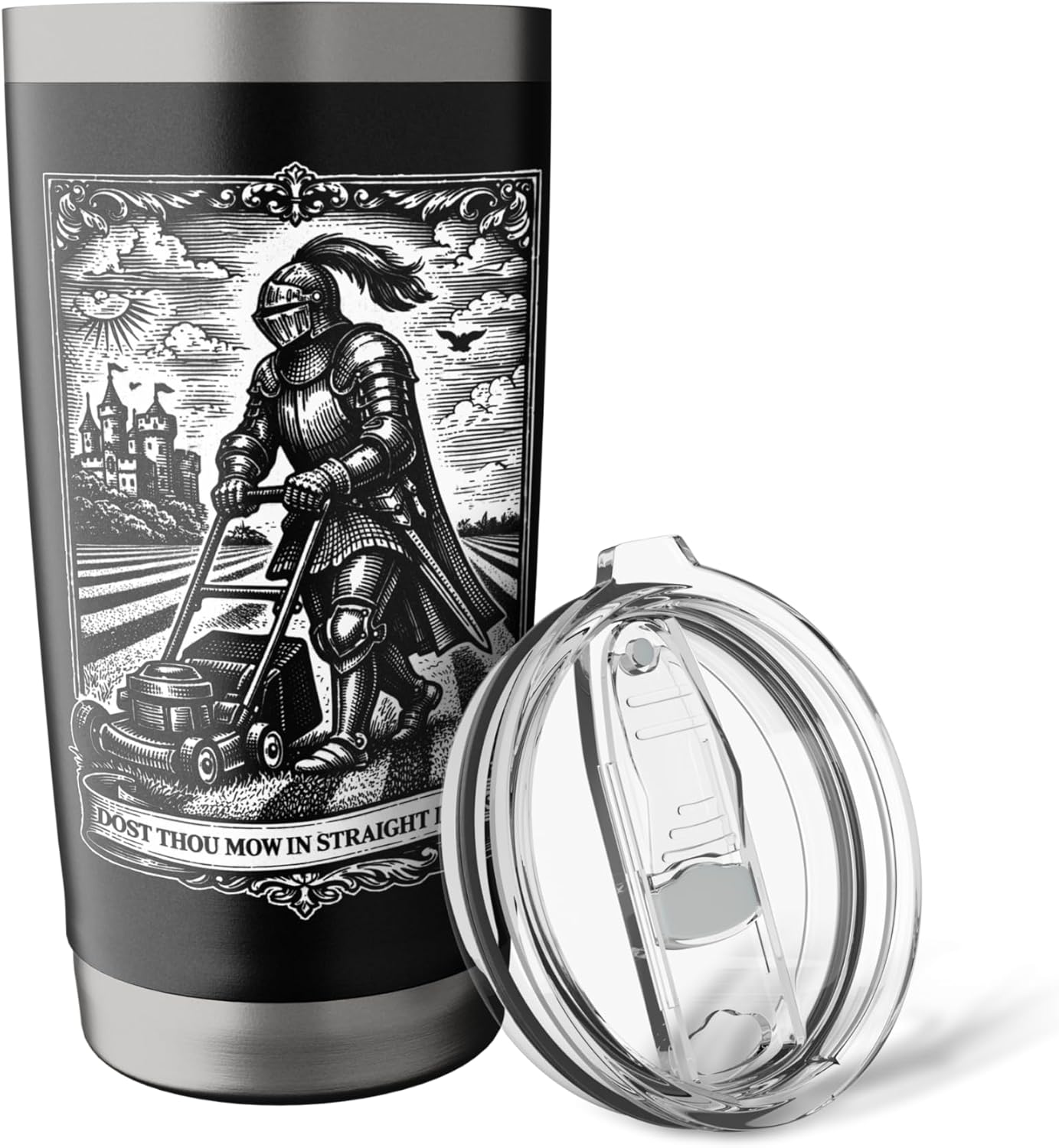Funny Lawn Care Nut Mowing Medieval Knight Father's Day Stainless Steel Insulated Tumbler